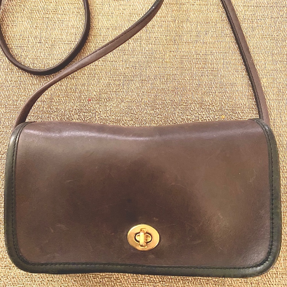 Vintage Coach Charcoal Gray Leather Crossbody Bag